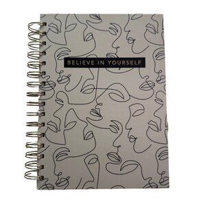 Journal Believe in Yourself Spiral,  Abstract Line Art Faces Gray Black NEW